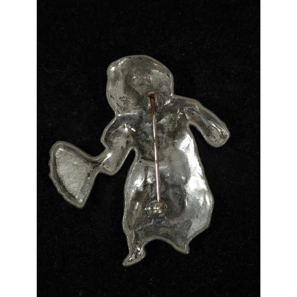 Vintage Silver Tone Asian Woman Fan Brooch Figural Geisha‎ Style Pin